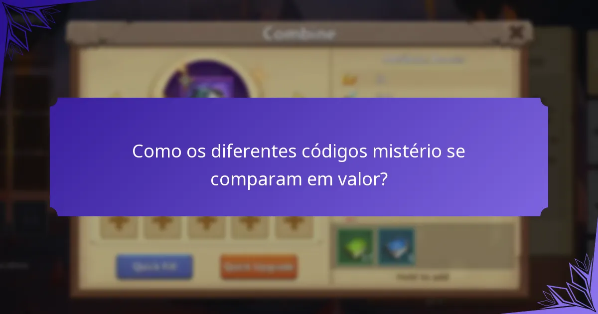 Quais códigos mistério estão atualmente ativos?